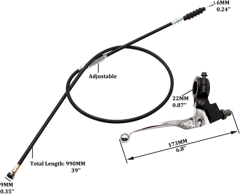 PRO BAT Universal 7/8'' Left Clutch Lever Handle 39'' Cable with Adjuster for 50cc 70cc 90cc 110 cc 125cc SSR Apollo Chinese Dirt Bikes Pit Bike Motorcycle 22mm Handlebar, Silver - Image 2